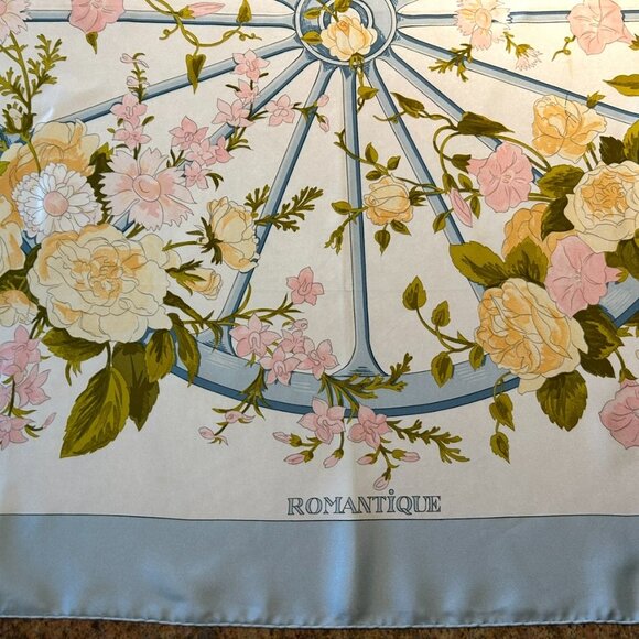 Vintage Hermes Romantique Silk Scarf by Maurice Tranchant Blue and Pink - Picture 3 of 15